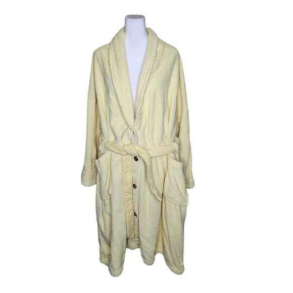 Vintage 80s Terrycloth Belted Housecoat Bathrobe Womens 2XL Yellow - Picture 1 of 6